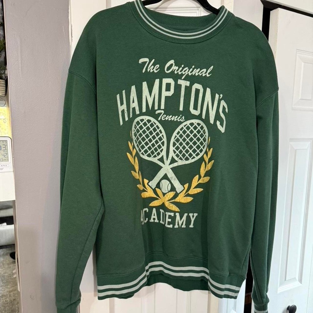 Goodie Two Sleeves Sweatshirt Mens L Green Hamptons Tennis Academy Crewneck
